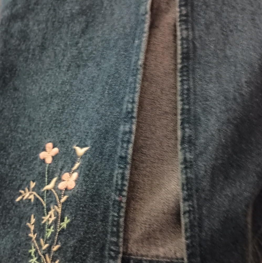 Vintage Dress Denim Midi Jumper Blue J. Women's Size Small Embroidered Flowers - Picture 5 of 10
